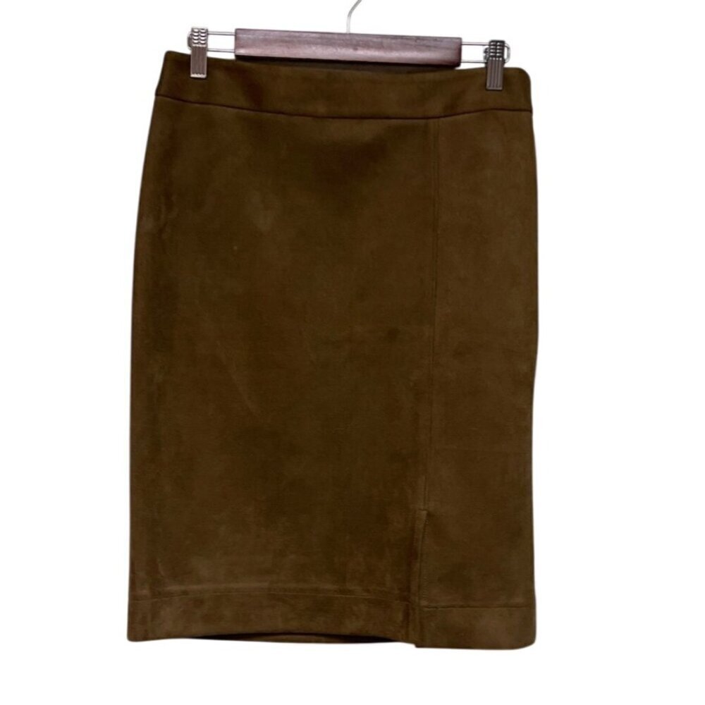 Ann Taylor Factory women's Brown Faux Suede Side Zip Mini Straight Skirt Size 6